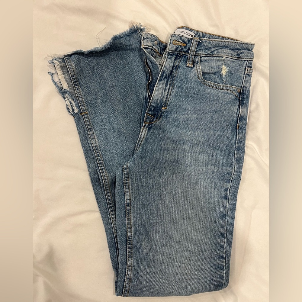 Zara Light Blue Distressed Flare Jeans